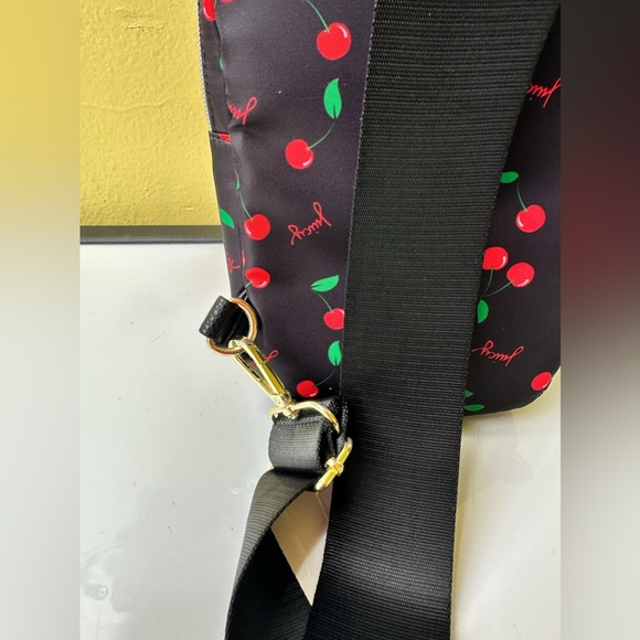 Juicy Couture Beautiful Black with Cherries Nylon Sling Purse - Picture 2 of 9
